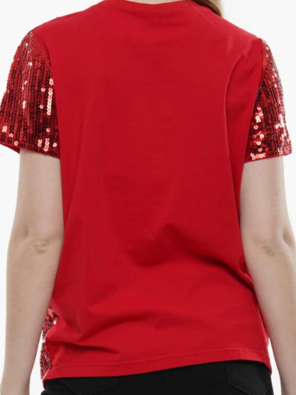 Why Dress Game Day Vibes Sequin Top Women's Medium Red and Black NWT - Picture 2 of 3